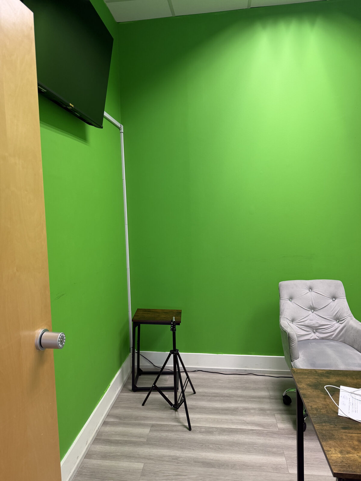 Green screen filming room at the Next Up Marketing studio
